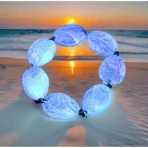 GLOWS Lucite Connemara Marble Style Green Oval Bead Stretch Bracelet Chunky Boho